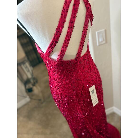 Lavetir One-Shoulder Split Side Long Sequin Dress Pink Size Medium 4-8 - Picture 12 of 14